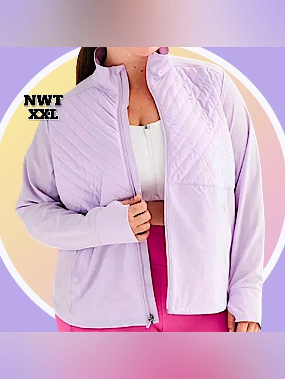 NWT Lightweight Woven Zip Jacket 2 Pockets & Back Waist Cinch Bungee Pull Cord